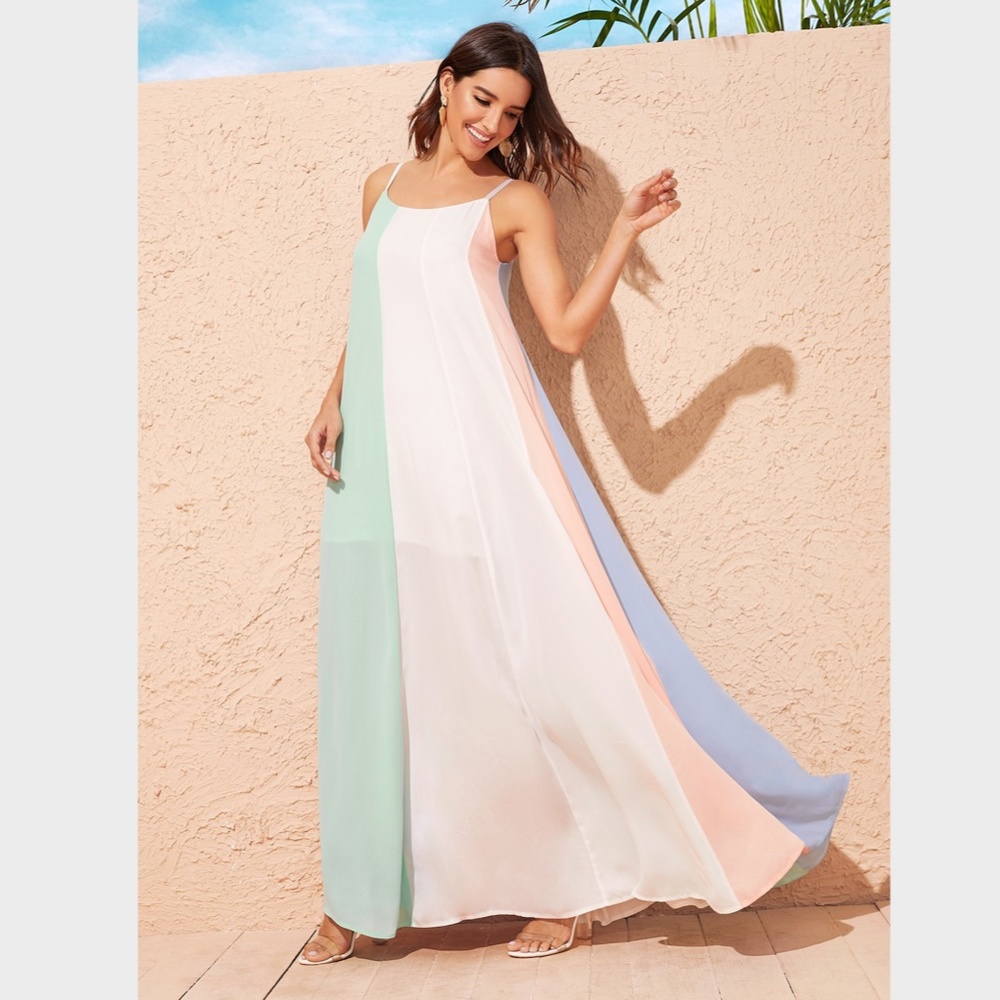 Pastel Color Block A-line Maxi Cami Dress - Picture 2 of 6